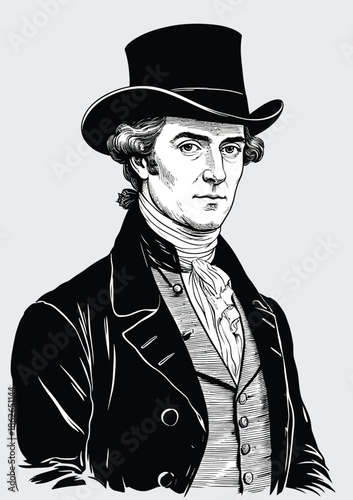 058-30-American founding father, depicted in a vintage ink illustration