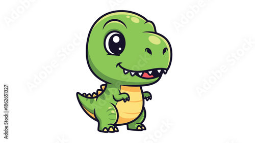 Adorable Cartoon Tyrannosaurus Rex Character Illustration on White Background.