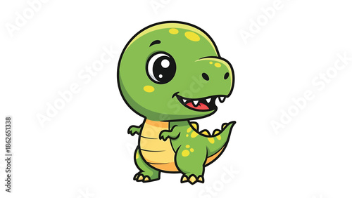 Adorable Cartoon Dinosaur Character Illustration on White Background.