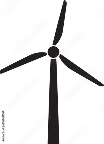 “Windmill Silhouette – Wind Turbine Vector Black on White