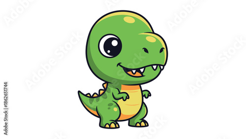 Adorable Cartoon Tyrannosaurus Rex Character Illustration on White Background.