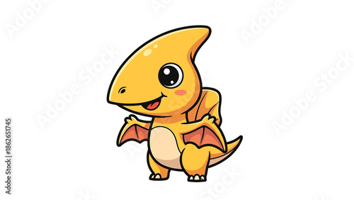 Adorable Cartoon Pterodactyl with Big Eyes and Small Wings.