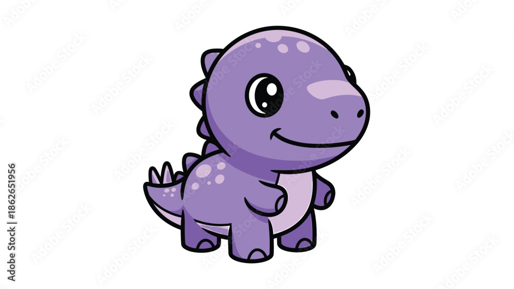 Fototapeta premium Adorable Purple Cartoon Dinosaur with Big Eyes and Small Spikes.