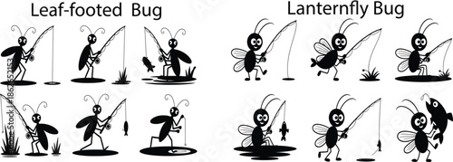 Leaf footed bug and lanternfly bug fishing for fish