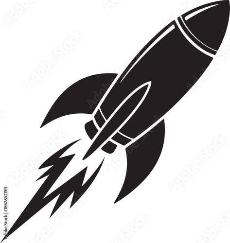Rocket Silhouette – Space Rocket Vector Black on White”