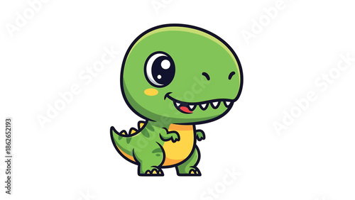 Adorable Cartoon Dinosaur Character Illustration on White Background.