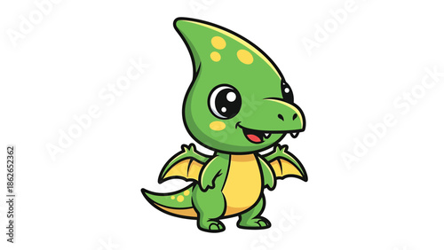 Adorable Cartoon Pterodactyl with Big Eyes and Small Wings.