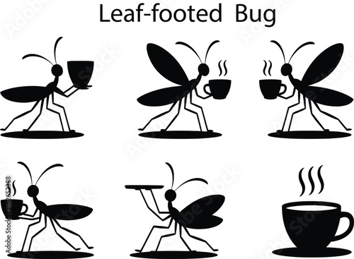 Silhouette bugs holding cups and tray insect black