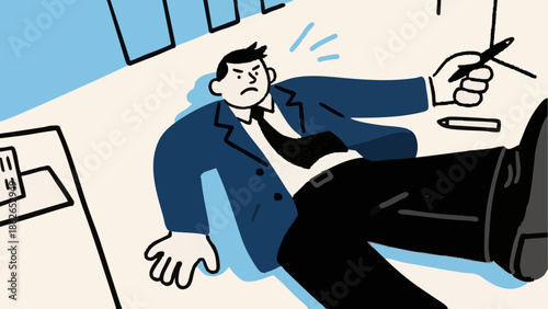 A simple illustration of a depressed businessman. Worries. Stress. Job change. Career.