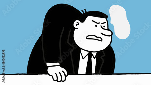 A simple illustration of a depressed businessman. Worries. Stress. Job change. Career.
