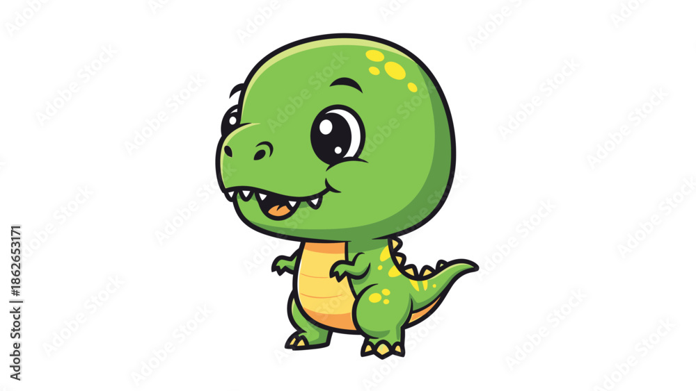 Fototapeta premium Adorable Cartoon Dinosaur Character Illustration with Big Eyes and Cute Smile.