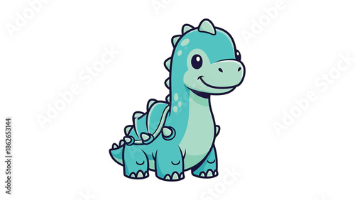 Adorable Cartoon Brontosaurus Illustration with Big Eyes and a Friendly Smile.