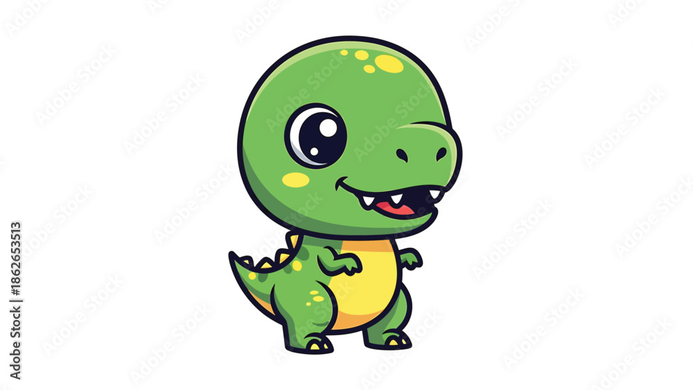 Fototapeta premium Adorable Cartoon Dinosaur Character Illustration on White Background.