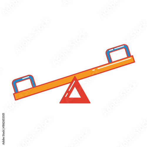 A simple illustration depicts a classic seesaw with a red triangular support structure showcasing playful childhood equipment high quality