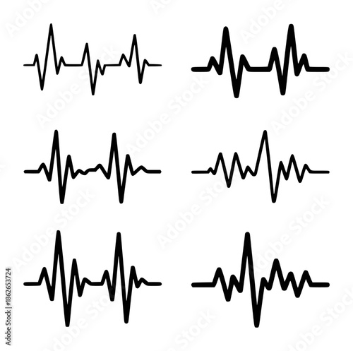 Black electrocardiogram heart rate line graphs white