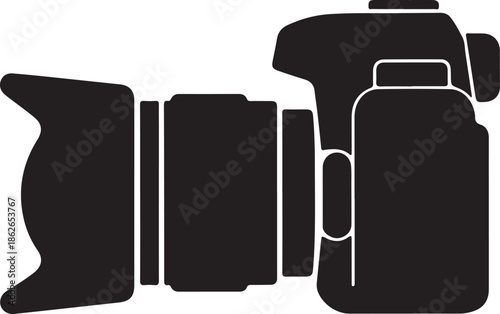 Camera Silhouette – DSLR Vector Black on White”