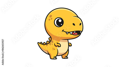 Adorable Cartoon Dinosaur Illustration with Big Eyes and Small Arms.