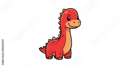 Adorable Cartoon Red Dinosaur with Spikes and Friendly Smile.