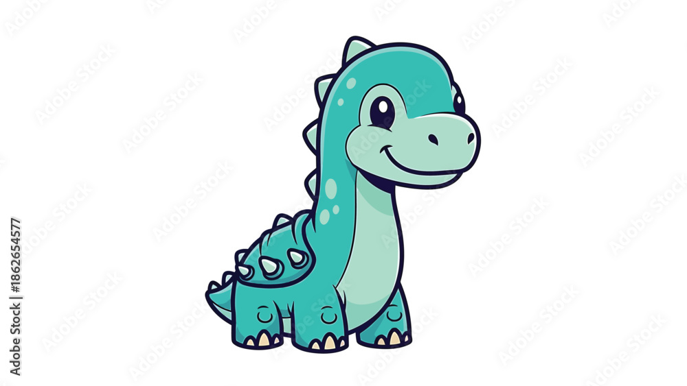 Obraz premium Adorable Cartoon Brontosaurus with Big Eyes and a Gentle Smile.