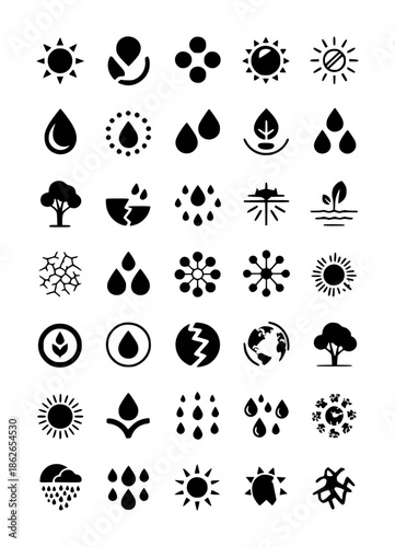 Collection of black environmental and weather white water drop