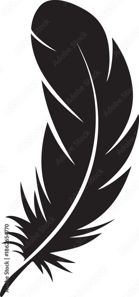 Obraz premium Feather Silhouette – Feather Vector Black on White”