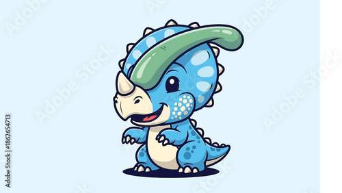 Adorable Cartoon Triceratops Dinosaur with Horn and Spotted Skin.