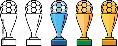 Four Soccer Trophy Cups with Different Colors and Bases