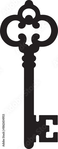 “Key Silhouette – Vintage Key Vector Black on White