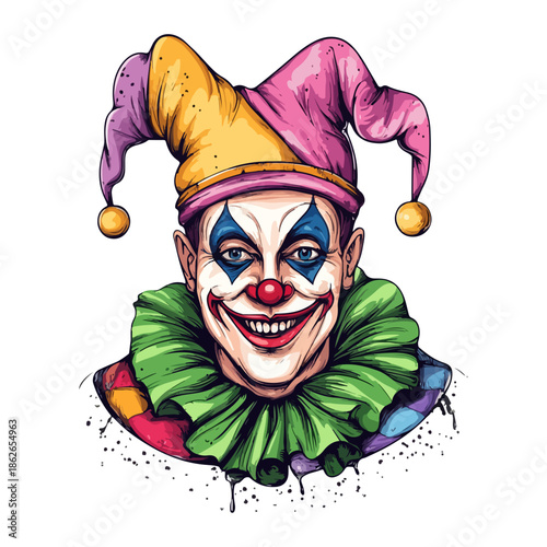 clown, april fool's day, half-body, festival, vector, transparent background, face, fun, funny, costume, person, horror, scary, humor, party, costume