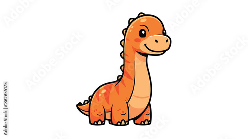 Adorable Cartoon Brontosaurus with Orange Skin and Gentle Smile.