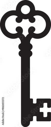“Key Silhouette – Vintage Key Vector Black on White