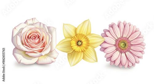 Elegant Watercolor Flower Collection with Rose Daffodil and Gerbera
