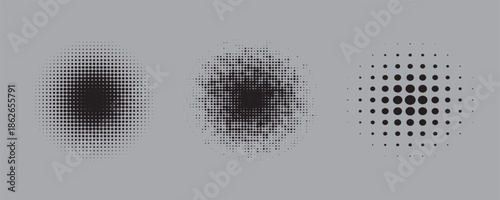 Black concentric circle set. Sonar or sound wave ring collection. Dotted and linear epicentre, target, radar icon concept. Ripple radial signal or vibration elements. Vector line and halftone symbols