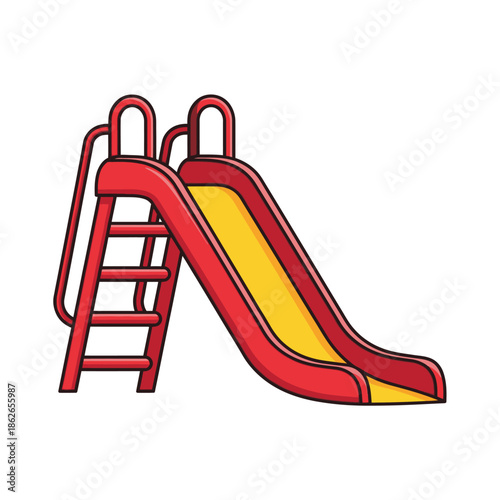 a vibrant cartoon illustration depicts a classic red and yellow playground slide perfect for children s playtime and outdoor fun