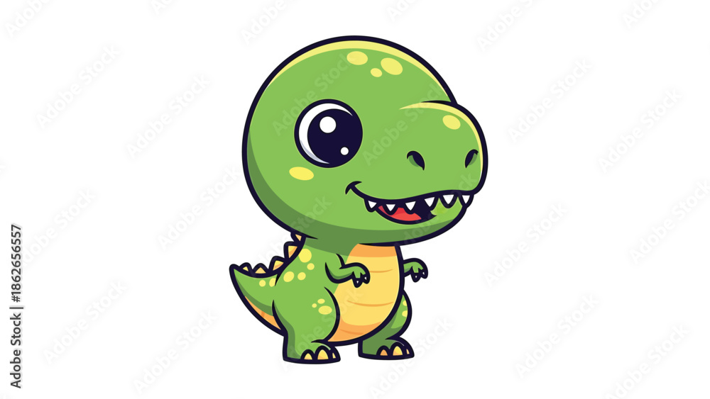 Fototapeta premium Adorable Cartoon Tyrannosaurus Rex Character with Big Eyes and a Cute Smile.