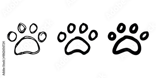 Set of hand drawn cute cat's paw Cat, dog, animal footprint in doodle style Single element for print, web, design, decor, greeting cards, children's prints