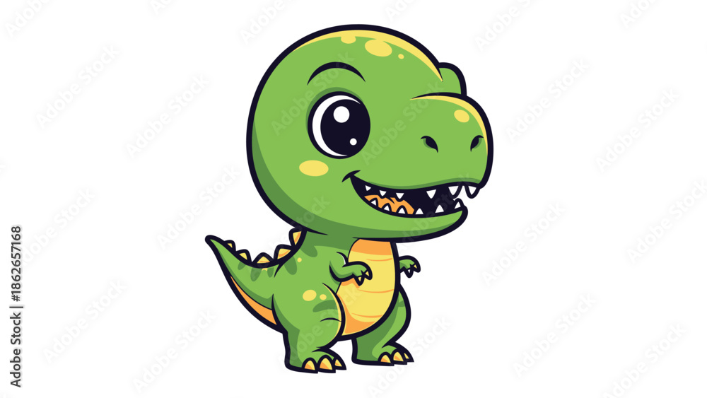 Obraz premium Adorable Cartoon Tyrannosaurus Rex Character with Big Eyes and Smile.