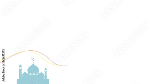 Elegant mosque silhouette with colorful ribbons at dusk