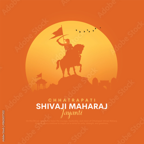 Happy Chhatrapati Shivaji Maharaj Jayanti Banner Design. Shivaji Jayanti Celebration Background and Poster with Text and Maratha Flag Vector Illustration.