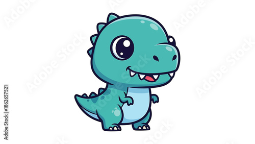 Adorable Cartoon Tyrannosaurus Rex Character with Big Eyes and Spikes.