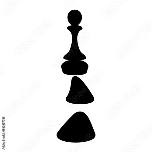 Abstract Deconstruction of a Chess Pawn in Black and White Silhouette