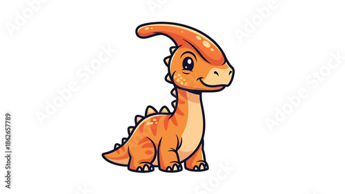 Adorable Cartoon Parasaurolophus Dinosaur with Gentle Expression.