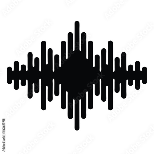 Black and white image depicting an audio waveform or equalizer graphic