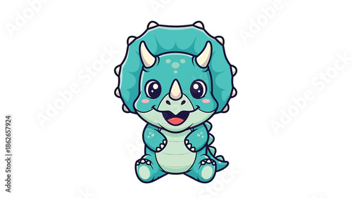 Adorable Cartoon Triceratops Illustration with Big Eyes and Small Horns.