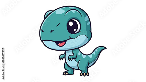 Adorable Cartoon Tyrannosaurus Rex Character with Big Eyes.