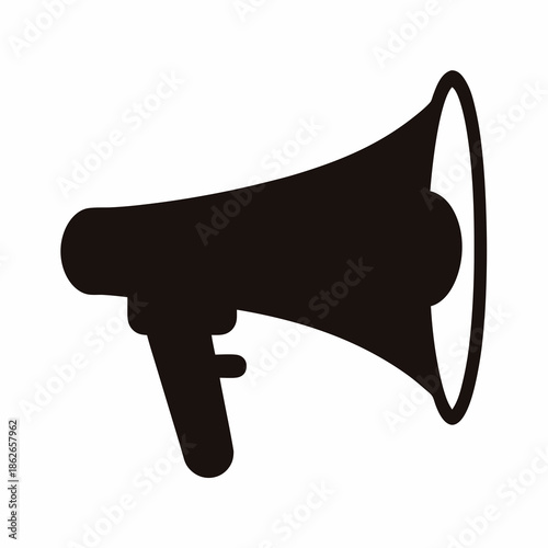 Black silhouette of a megaphone or bullhorn on white background image