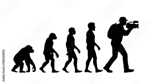 Human Evolution Silhouette Sequence – From Ape to Modern Man Vector Illustration
