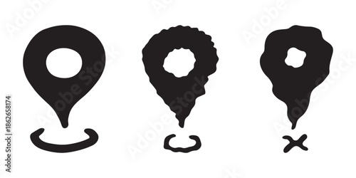 Set of hand drawn map pin Map marker pointer sign GPS and mapping tools Location pin symbol Pinpoint clipart in doodle style Single element for web, design