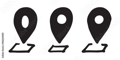 Set of hand drawn map pin Map marker pointer sign GPS and mapping tools Location pin symbol Pinpoint clipart in doodle style Single element for web, design