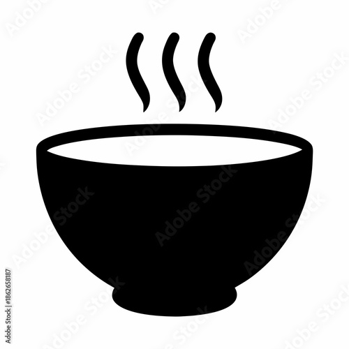 Hot bowl of delicious soup with rising steam on a white background